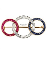 Victorian American Diamond And Blue Sapphire And Ruby Silver Art Deco Br... - $340.55 CAD