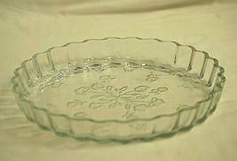 Savannah Clear Anchor Hocking Quiche Dish Pressed Glass Floral Designs MCM - £26.07 GBP