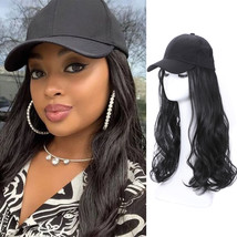 Women Body Wave Baseball Cap Wig Synthetic Black Hair 24 Inches - £18.89 GBP