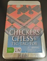 Cardinal Checkers Chess &amp; Tic-Tac-Toe Game Set in Tin - NEW - $12.28