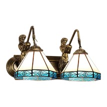 Tiffany Wall Sconce Lamp, 9 Inches Glass Mirror Front Light Fixture Bedroom Besi - £144.40 GBP