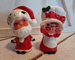 Vtg Mr &amp; Mrs Claus Christmas Ceramic  Salt &amp; Pepper Shakers Japan Hand P... - £11.60 GBP