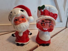 Vtg Mr &amp; Mrs Claus Christmas Ceramic  Salt &amp; Pepper Shakers Japan Hand P... - $14.84