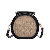 Vintage Summer Beach Bag for Women Straw Woven PU Leather Patchwork Shoulder Cro - £21.58 GBP