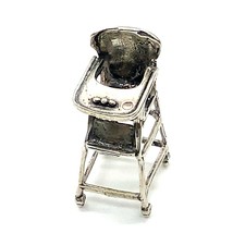 Vtg Silver Sign 800 Carved Baby High Chair with Wheels Miniature Figure Display - £27.69 GBP