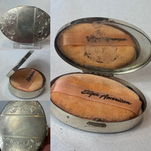Sterling Silver Elgin America Compact Vtg Floral Oval Mirrored Makeup Powder Box - £102.83 GBP