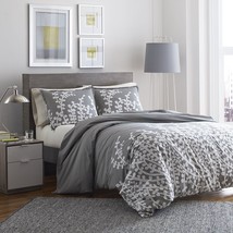 Full / Queen 100-percent Cotton Comforter Set with Grey White Floral Branch Patt - $3,883.05 MXN