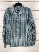 Prana Slim Fit Button Up Western Shirt Large Plaid Blue  Long Sleeve  Pearl Snap - £15.02 GBP