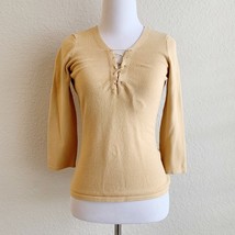 INC tan brown rayon lace-up v-neck 3/4 sleeve pullover sweater knit top ... - $109.85 MXN