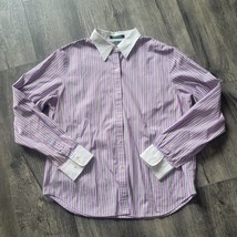 Lauren Ralph Lauren Women’s Vertical Striped Shirt Large Vintage 90&#39;s Purple - £15.57 GBP