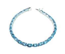5x7 mm Oval Blue Topaz Tennis Bracelet 925 Silver Swiss blue topaz bracelet - £146.32 GBP+