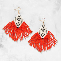 Plunder Earrings (New) Tyre - Red, Black, Cream &amp; Gold Seed Beads - 4&quot; (PE919) - £21.95 GBP