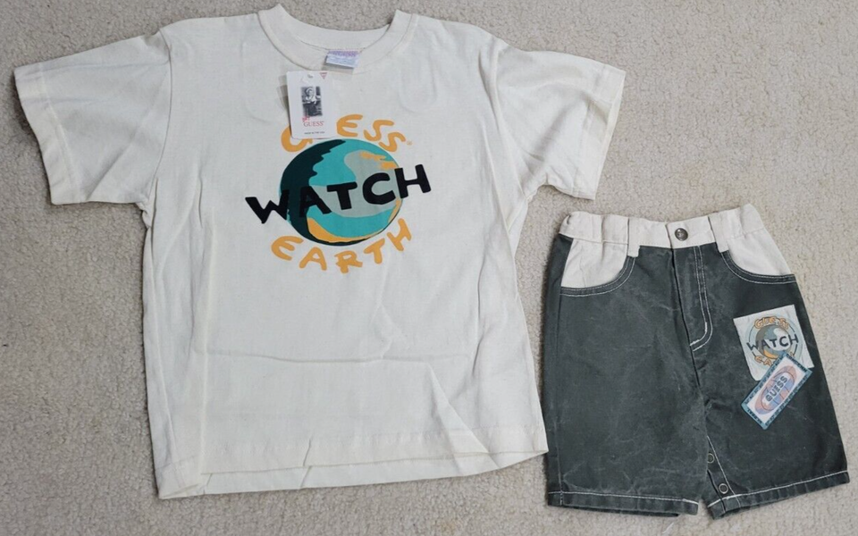 Primary image for Vintage 90s Baby Guess 2 Piece Shirt and Shorts Set SZ 24M Unisex USA NEW RARE