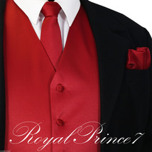 Fire Red Tuxedo Suit Vest Waistcoat and Neck tie Hanky Set Prom Wedding ... - $22.07+