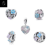 Genuine Sterling Silver 925 Flower Daisy And Butterfly Heart Bead Dangle Charm - £14.77 GBP+