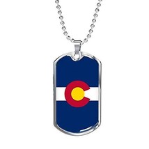 Express Your Love Gifts Colorado Flag Pendant Engraved 18k Gold Dog Tag Necklace - £54.26 GBP