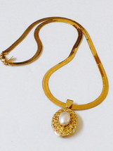 Park Lane gold tone metal flexible herringbone link pearl faux locket Necklace - £20.25 GBP