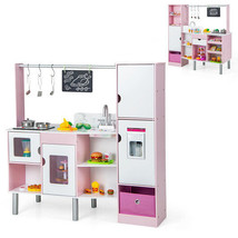 2-in-1 Double-sided Kids Kitchen and Market with Realistic Light and Sound-Pink - £180.52 GBP