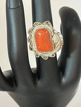 Rare Vintage Navajo Natural Coral Sterling Silver Ring - $273.24