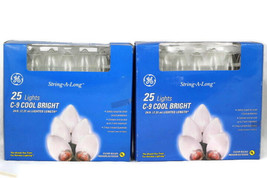 GE Set of 2 String A Long 25 Clear Bulb Lights C-9 Cool Bright 24 Ft Long - £24.13 GBP