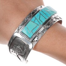 7.25&quot; Cecil Ashley Navajo sterling cuff bracelet with turquoise inlay - £425.93 GBP