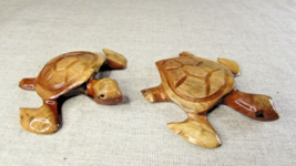 Two Handcarved Wooden Turtles Signed S.V.G - $30.83