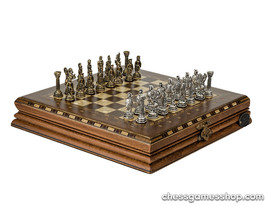 Handmade luxury chess set-brass walnut mosaic board gift item - $230.65
