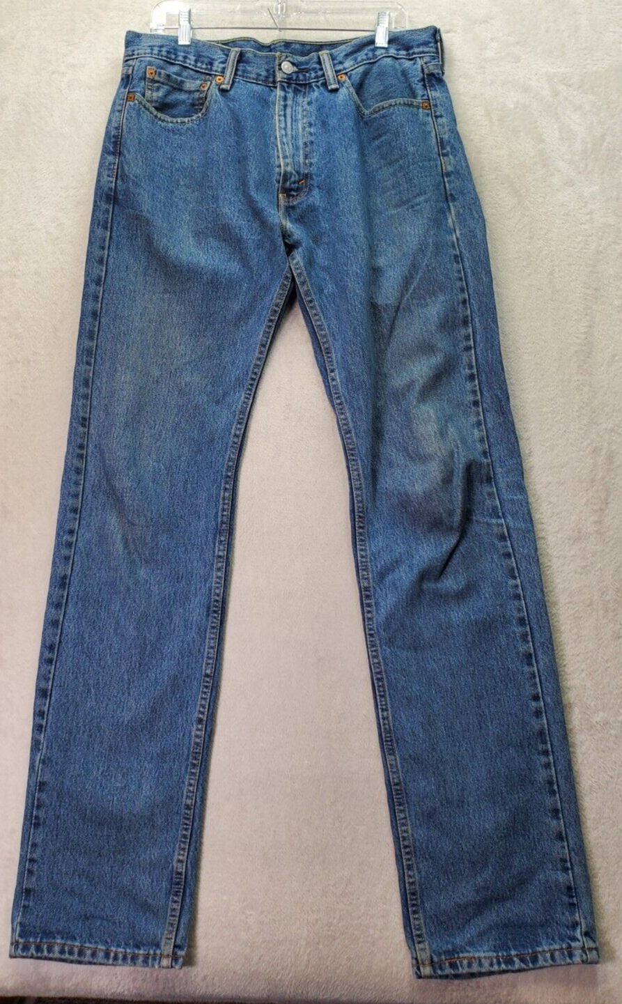 Primary image for Levi's 505 Jeans Men Size 33 Blue Denim Flat Front Comfort Fit Straight Leg Logo