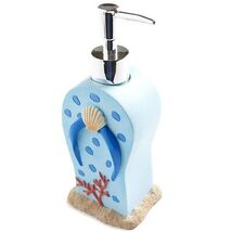 Gone to the Beach Flip-Flop Soap Lotion Dispenser Blue Tan Ceramic Bath ... - $24.34