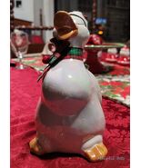 Cute Ceramic White Christmas Duck with Green Plaid Hat and Bow