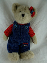 Boyds Bears Plush Teddy Bear Girl in blue overalls and red top 14&quot; Hard ... - $21.03