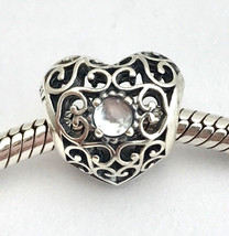 Authentic PANDORA April Signature Heart Charm, Sterling Silver, 791784RC, New - £37.87 GBP