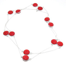 Carved Red Coral Round Gemstone Handmade Fashion Necklace Jewelry 36&quot; SA 6288 - $5.99