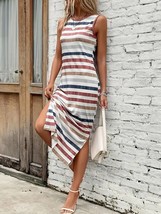 Slit Printed Round Neck Sleeveless Dress - £19.08 GBP