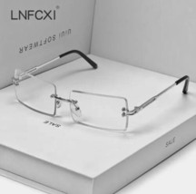 Men&#39;s Luxury Square Silver Frame Retro Hip Hop Clear Lens Tint Rimless Glasses - £15.42 GBP