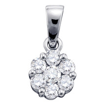 14k White Gold Womens Round Diamond Flower Cluster Pendant 3/4 Cttw - £801.83 GBP