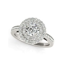 14K white gold two row halo diamond engagement ring/Round diamond wedding ring - £7,629.23 GBP