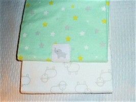 Child of Mine Lamb Elephant Baby Blanket Flannel Star Green Yellow Gray White - £31.63 GBP