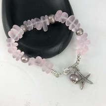Pink Sea Glass Gray Cultured Pearl Silver Starfish Bracelet  - £23.96 GBP