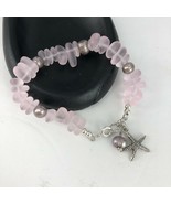 Pink Sea Glass Gray Cultured Pearl Silver Starfish Bracelet  - £23.69 GBP