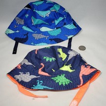 Set of 2 Blue Baby Infant 6-12M Sun Hats Whale Narwal Dolphin, Dinosaur Reverses - $9.95