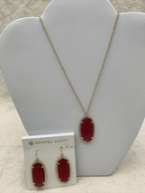 Kendra Scott ELLE Drop Earrings &amp; Necklace Cranberry PINK RED Gold Dusted - $91.15