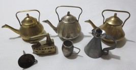 Vtg Lot  Metal Brass Dollhouse Miniatures Teapots Iron Funnel Candle Holder Mug - £15.73 GBP