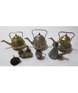 Vtg Lot  Metal Brass Dollhouse Miniatures Teapots Iron Funnel Candle Hol... - £15.63 GBP