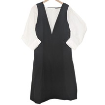 Caara Nordstrom black white puffy sleeve faux layered midi a-line dress ... - $44.99