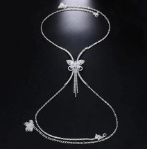 Chest Bracket Double Necklace Body Jewelry Rhinestone Pendant Heart Bras Chain T - £20.39 GBP