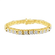 5.80CT Simulant Diamond Square Link Men&#39;s Bracelet 14K Yellow Gold Over 8&quot; - £626.02 GBP