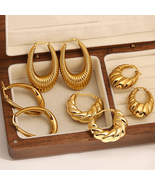Fashion Gold Plated Stainless Steel Hoop Earrings for Women Glossy  Jewelry - $15.83