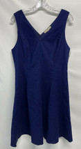Lark &amp; Ro A Line Blue Linen Cotton Lined Dress V Neck Casual Spring Summer NEW L - £29.55 GBP
