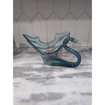 Murano Style Handblown Glass Swan Vase, Blue Swirl 13&quot; Sooner Vase Figurine Bowl - £39.52 GBP